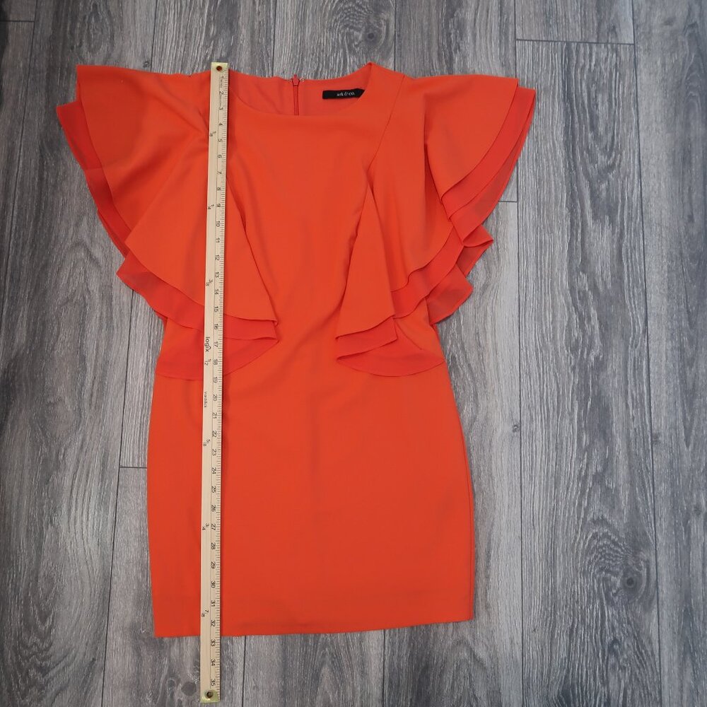 Ark & Co Dress Womens S Midi Flutter Sleeves Shift Cocktail Wedding Party Orange - Picture 11 of 14